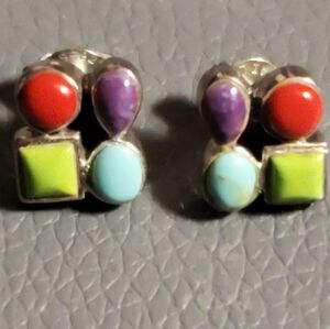 Sterling Silver Stud Earrings turquoise natural Stones